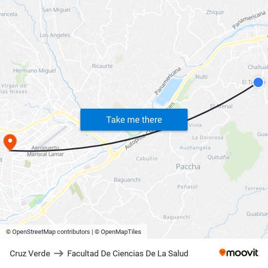 Cruz Verde to Facultad De Ciencias De La Salud map