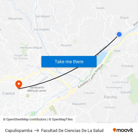 Capulispamba to Facultad De Ciencias De La Salud map