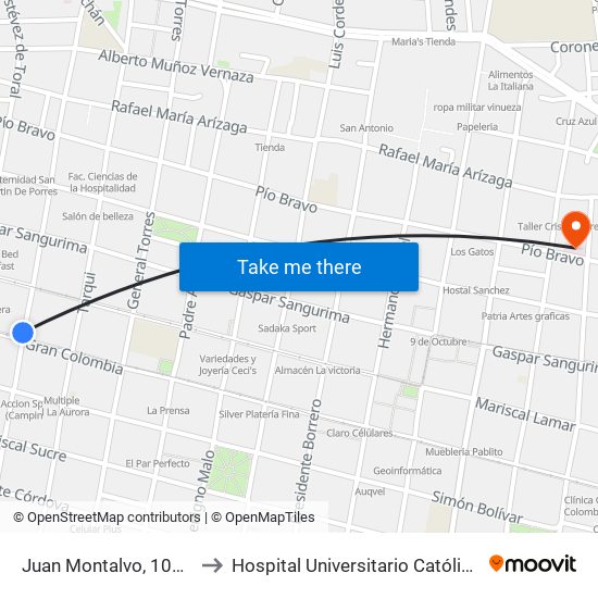 Juan Montalvo, 1013 to Hospital Universitario Católico map