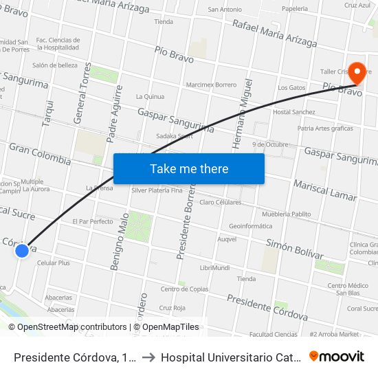 Presidente Córdova, 1175 to Hospital Universitario Católico map