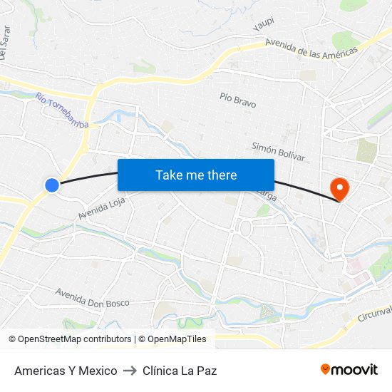 Americas Y Mexico to Clínica La Paz map