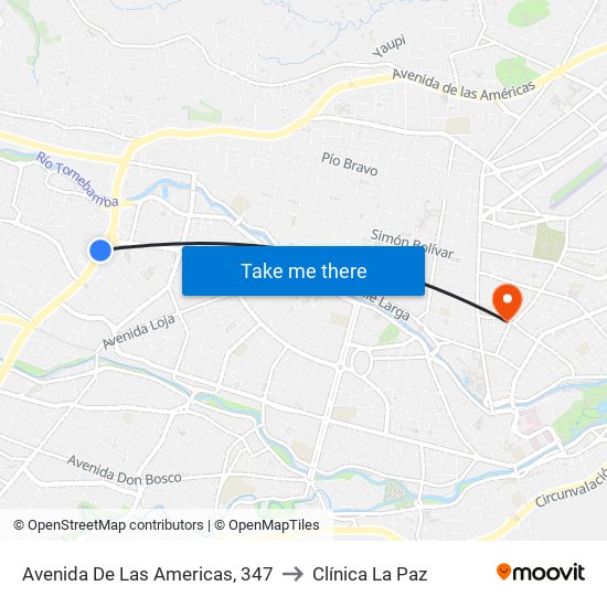 Avenida De Las Americas, 347 to Clínica La Paz map