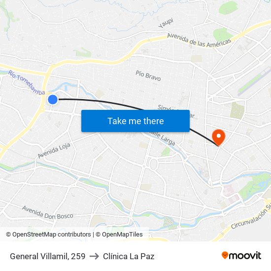 General Villamil, 259 to Clínica La Paz map