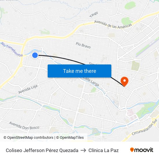 Coliseo Jefferson Pérez Quezada to Clínica La Paz map