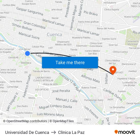 Universidad De Cuenca to Clínica La Paz map