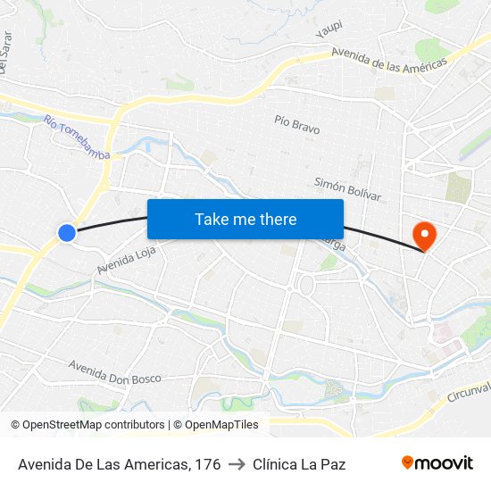 Avenida De Las Americas, 176 to Clínica La Paz map