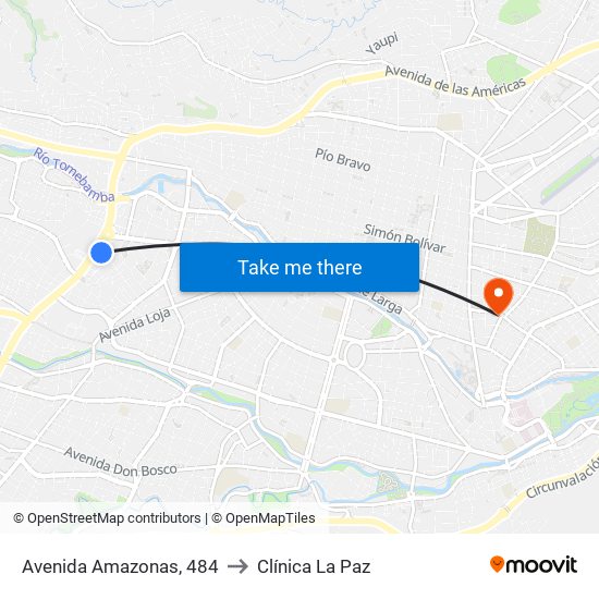 Avenida Amazonas, 484 to Clínica La Paz map