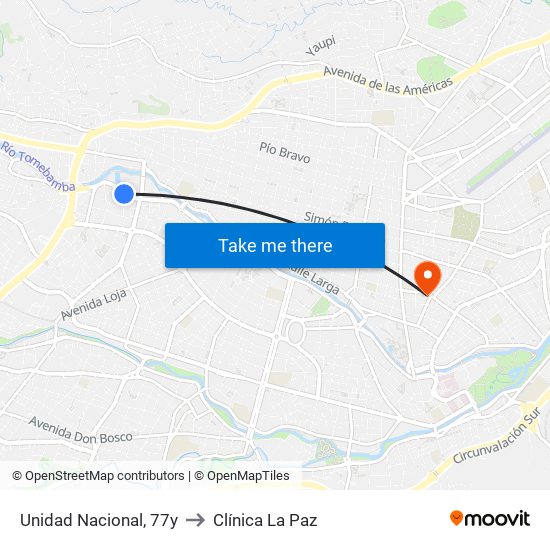 Unidad Nacional, 77y to Clínica La Paz map