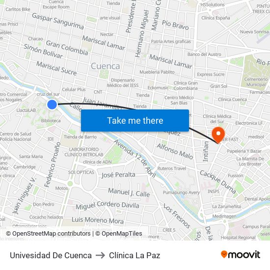 Univesidad De Cuenca to Clínica La Paz map