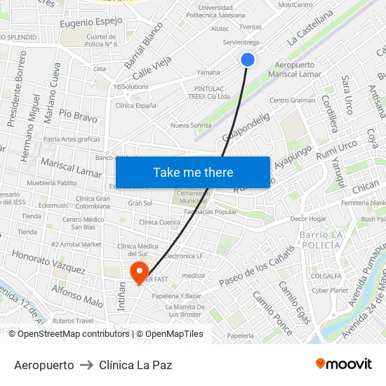 Aeropuerto to Clínica La Paz map