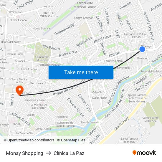 Monay Shopping to Clínica La Paz map