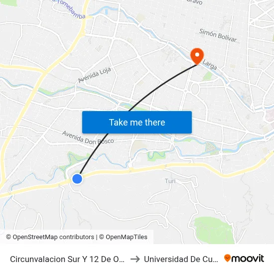 Circunvalacion Sur Y 12 De Octubre to Universidad De Cuenca map