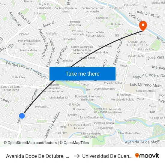 Avenida Doce De Octubre, 354 to Universidad De Cuenca map