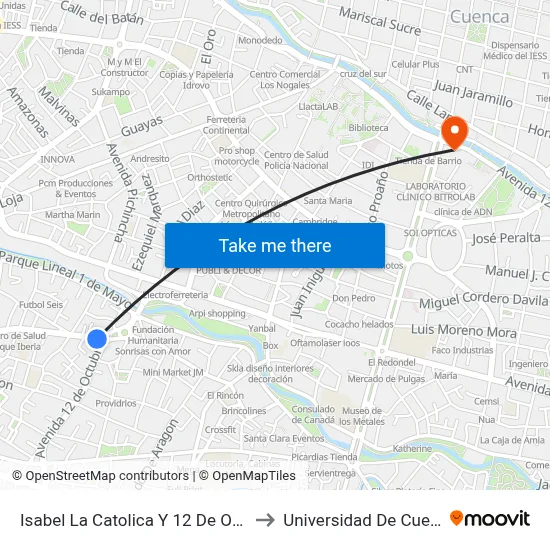 Isabel La Catolica Y 12 De Octbre to Universidad De Cuenca map