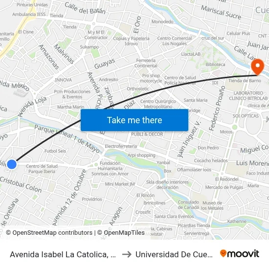 Avenida Isabel La Catolica, 385 to Universidad De Cuenca map