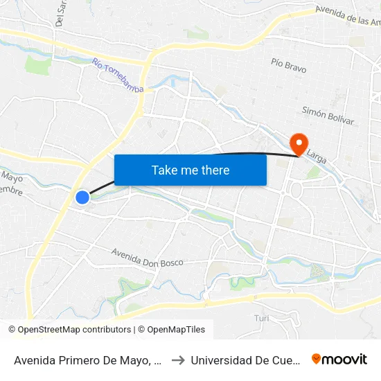 Avenida Primero De Mayo, 194 to Universidad De Cuenca map