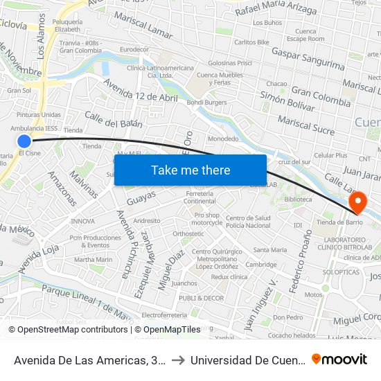 Avenida De Las Americas, 347 to Universidad De Cuenca map