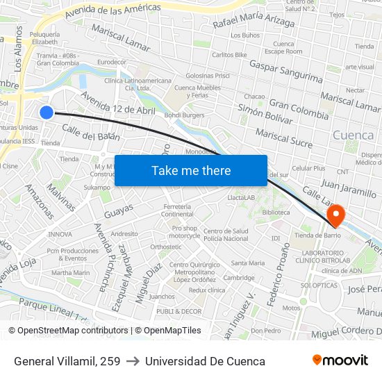 General Villamil, 259 to Universidad De Cuenca map