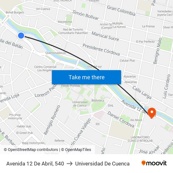 Avenida 12 De Abril, 540 to Universidad De Cuenca map