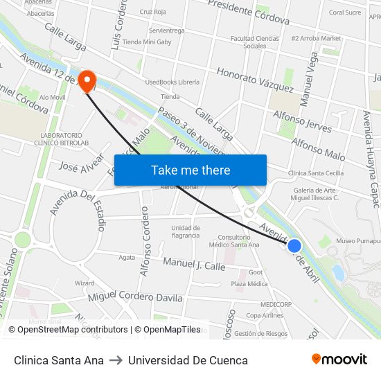 Clinica Santa Ana to Universidad De Cuenca map