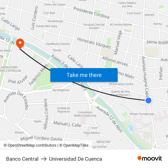 Banco Central to Universidad De Cuenca map