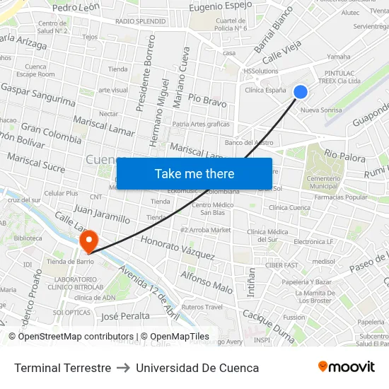 Terminal Terrestre to Universidad De Cuenca map