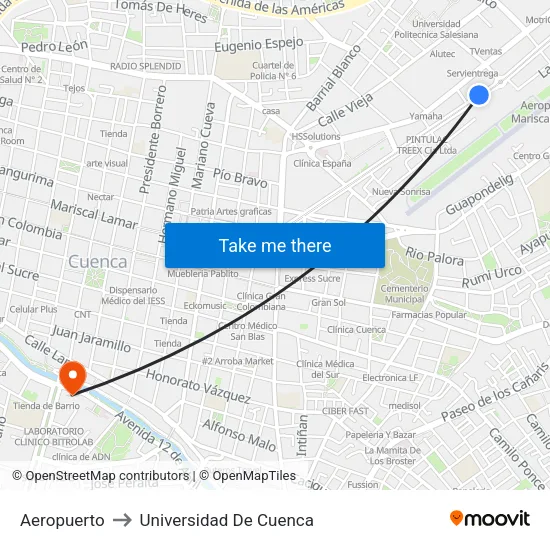 Aeropuerto to Universidad De Cuenca map