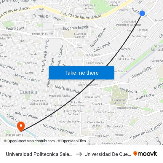 Universidad Politecnica Salesiana to Universidad De Cuenca map