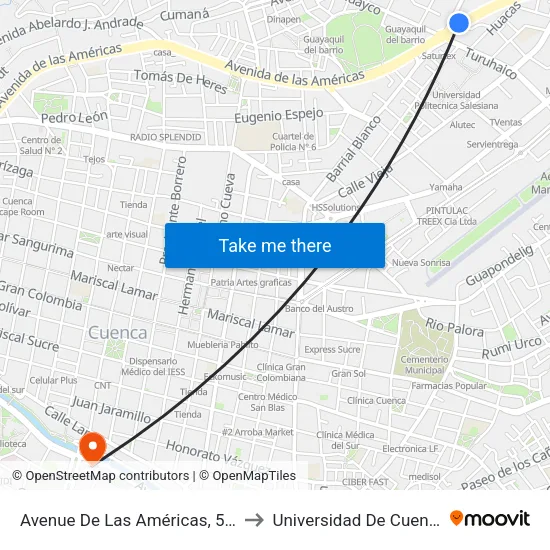 Avenue De Las Américas, 599 to Universidad De Cuenca map