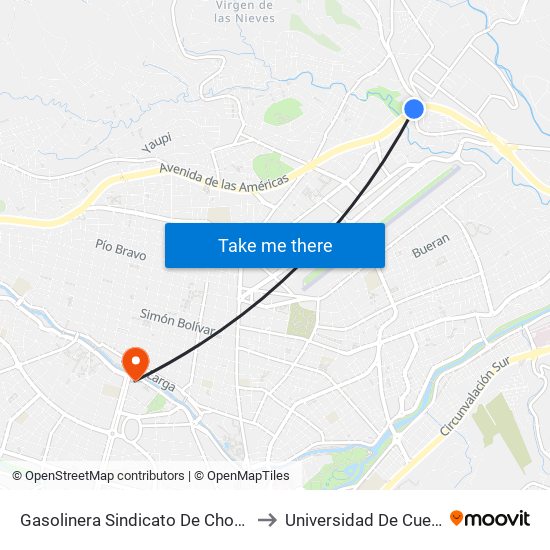 Gasolinera Sindicato De Choferes to Universidad De Cuenca map