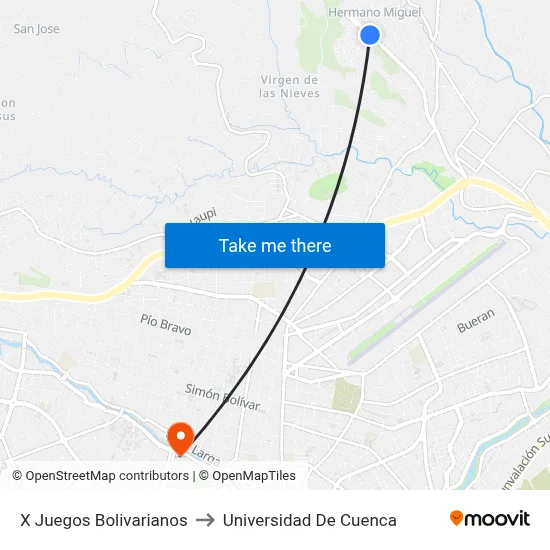 X Juegos Bolivarianos to Universidad De Cuenca map
