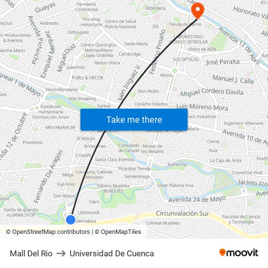 Mall Del Rio to Universidad De Cuenca map