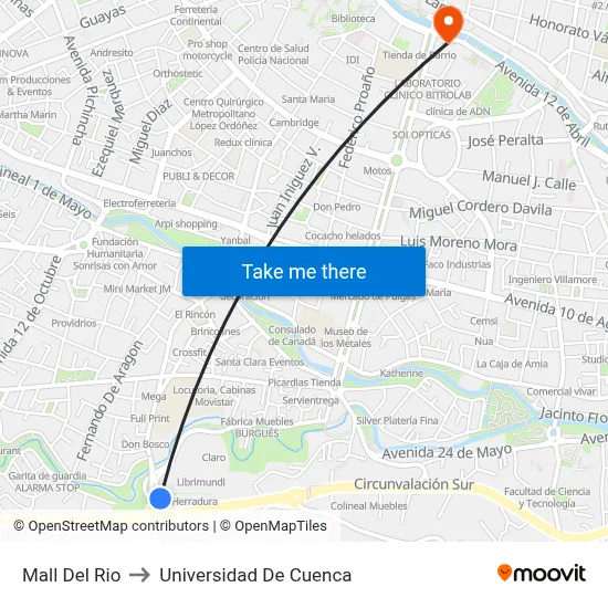 Mall Del Rio to Universidad De Cuenca map