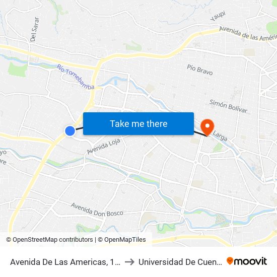 Avenida De Las Americas, 176 to Universidad De Cuenca map