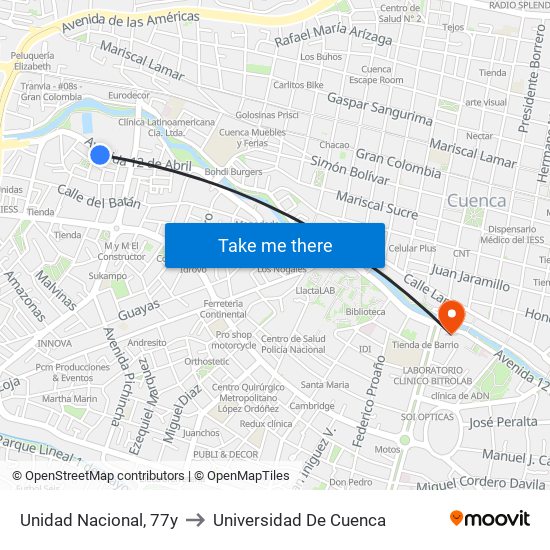 Unidad Nacional, 77y to Universidad De Cuenca map