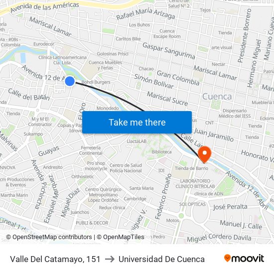 Valle Del Catamayo, 151 to Universidad De Cuenca map