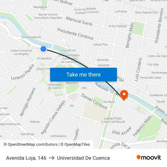Avenida Loja, 146 to Universidad De Cuenca map