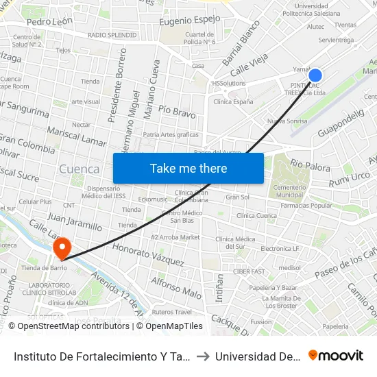 Instituto De Fortalecimiento Y Talento Humano to Universidad De Cuenca map