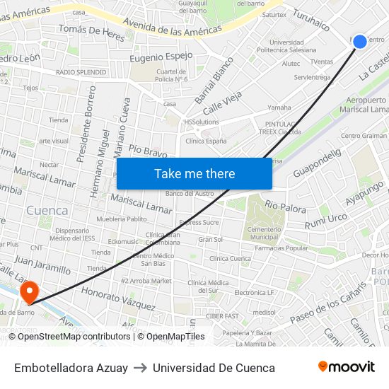 Embotelladora Azuay to Universidad De Cuenca map