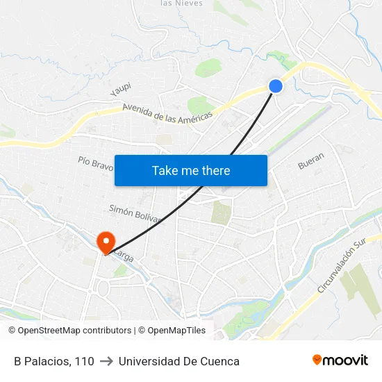 B Palacios, 110 to Universidad De Cuenca map