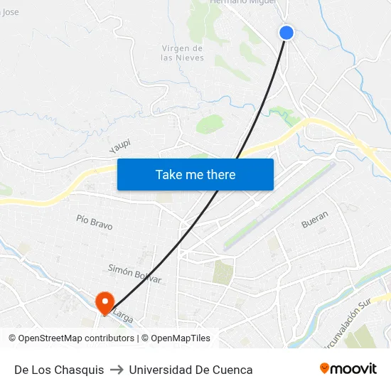 De Los Chasquis to Universidad De Cuenca map