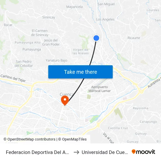 Federacion Deportiva Del Azuay to Universidad De Cuenca map