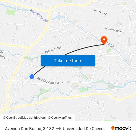 Avenida Don Bosco, 3-132 to Universidad De Cuenca map