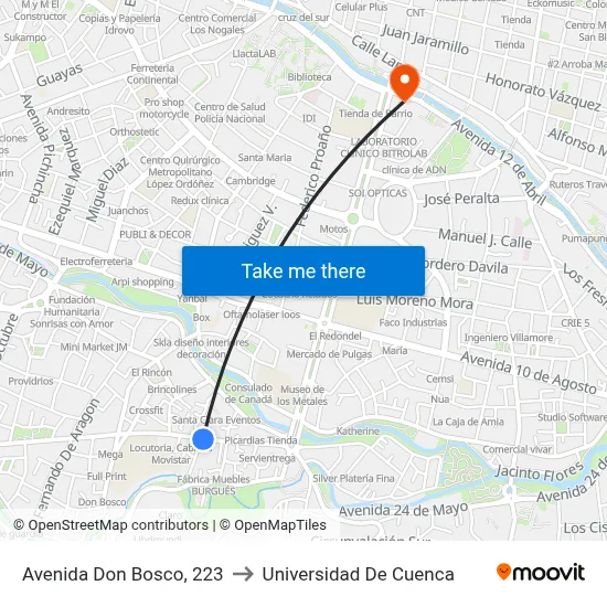 Avenida Don Bosco, 223 to Universidad De Cuenca map