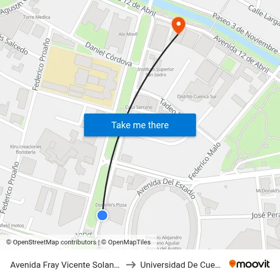 Avenida Fray Vicente Solano, 5 to Universidad De Cuenca map