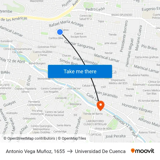 Antonio Vega Muñoz, 1655 to Universidad De Cuenca map