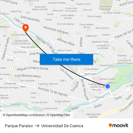 Parque Paraiso to Universidad De Cuenca map