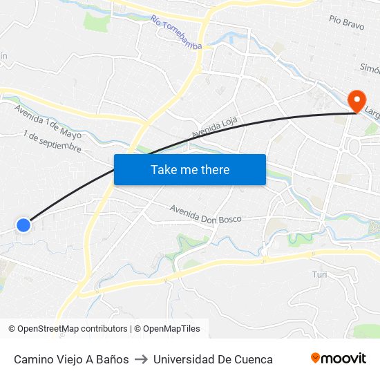 Camino Viejo A Baños to Universidad De Cuenca map
