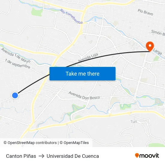 Canton Piñas to Universidad De Cuenca map