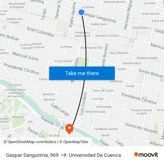 Gaspar Sangurima, 969 to Universidad De Cuenca map